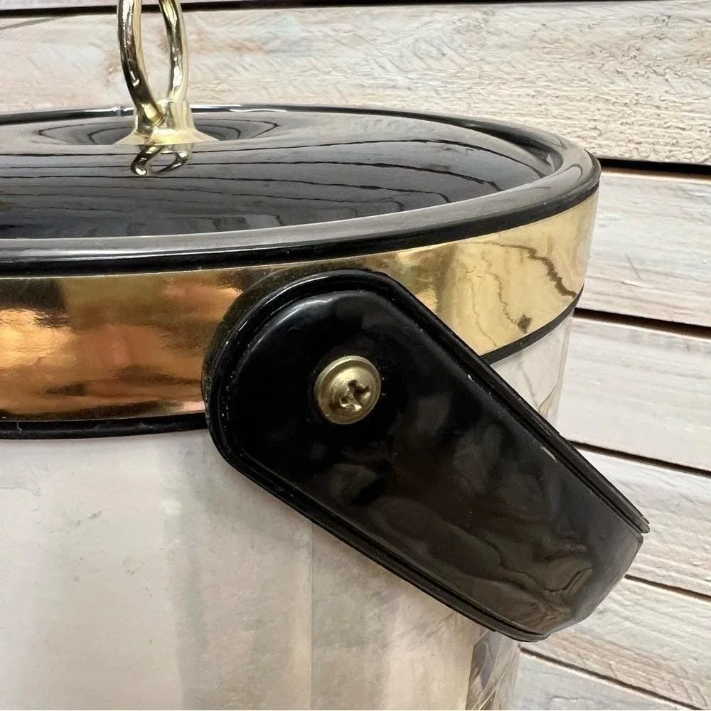 Vintage Retro Advertising Collage‎ Ice Bucket Gold Tone Barware Mid Century
